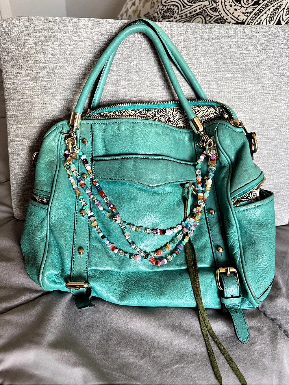 Rebecca Minkoff Morning After Bag Mini (MAB Mini) Satchel turquoise color